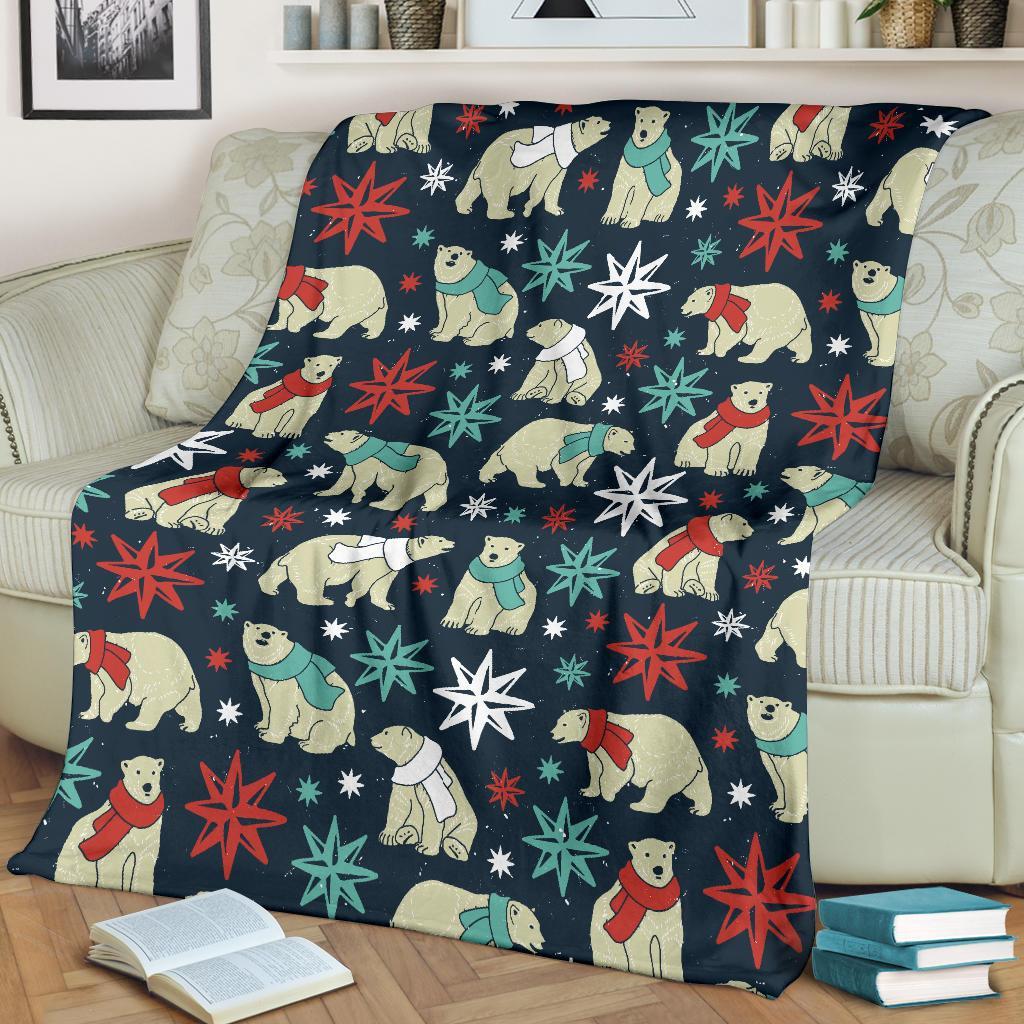 Polar Bear Snow Christmas Pattern Print Blanket-grizzshop