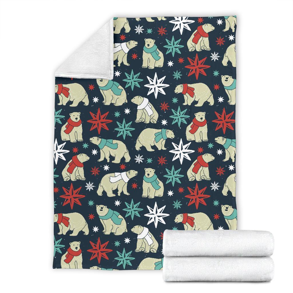 Polar Bear Snow Christmas Pattern Print Blanket-grizzshop