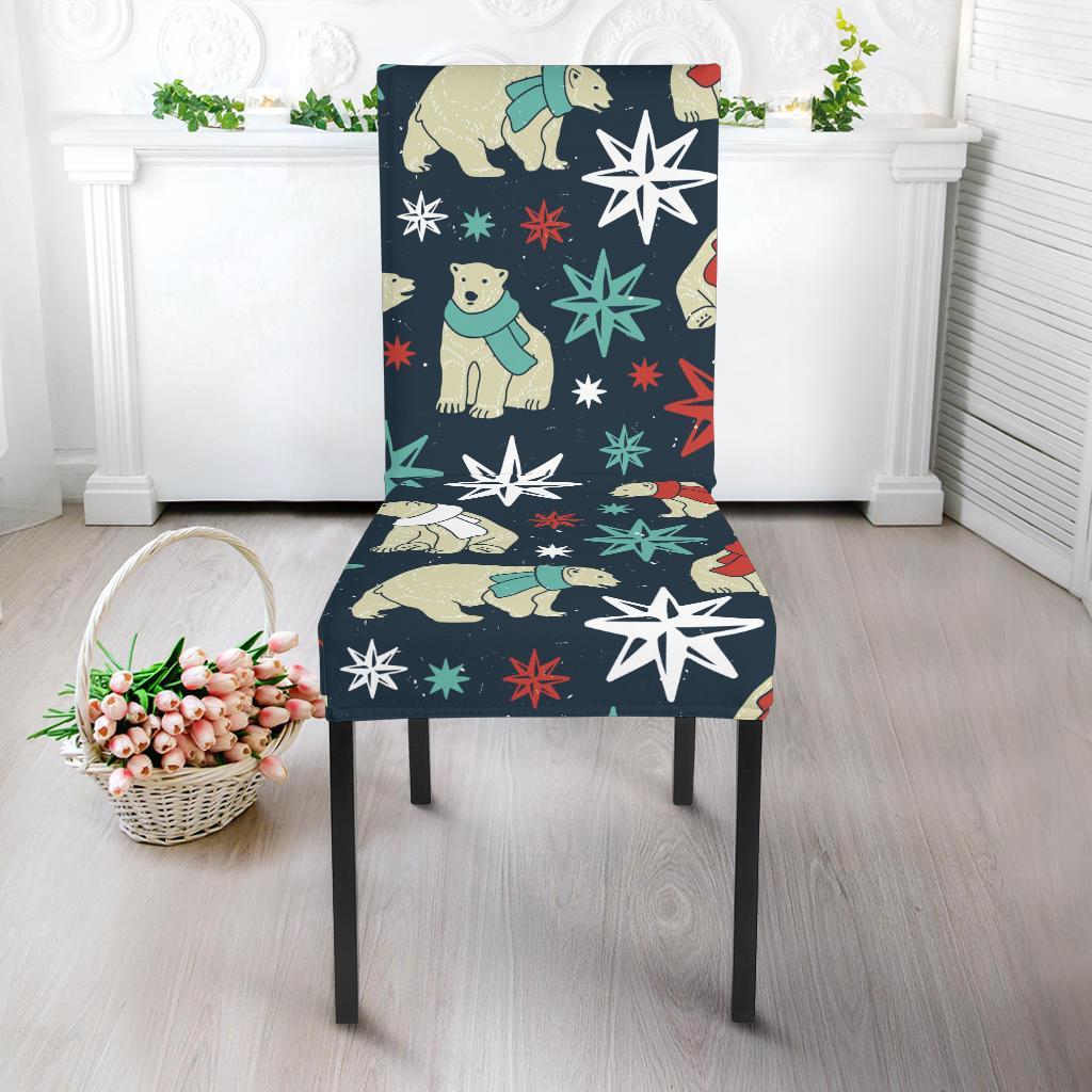 Polar Bear Snow Christmas Pattern Print Chair Cover-grizzshop