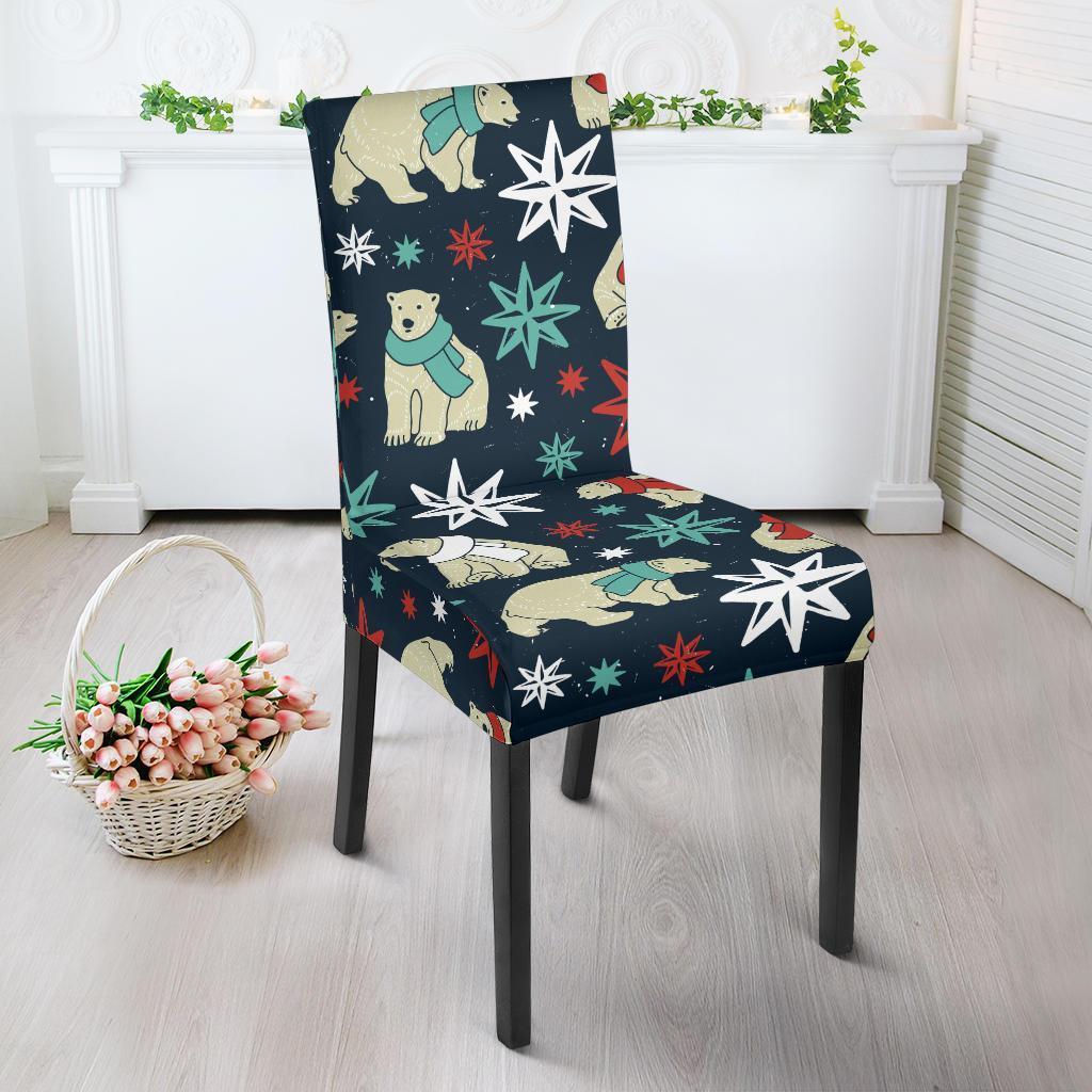 Polar Bear Snow Christmas Pattern Print Chair Cover-grizzshop