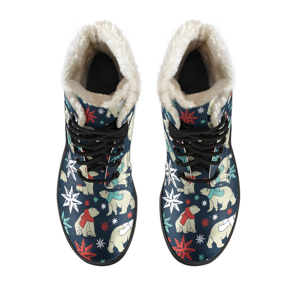 Polar Bear Snow Christmas Pattern Print Comfy Winter Boots-grizzshop