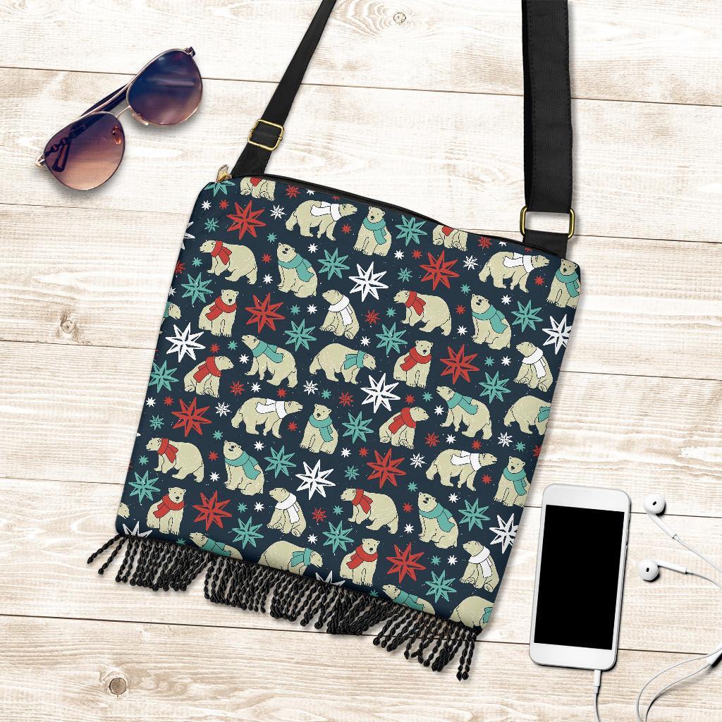 Polar Bear Snow Christmas Pattern Print Crossbody Bags-grizzshop