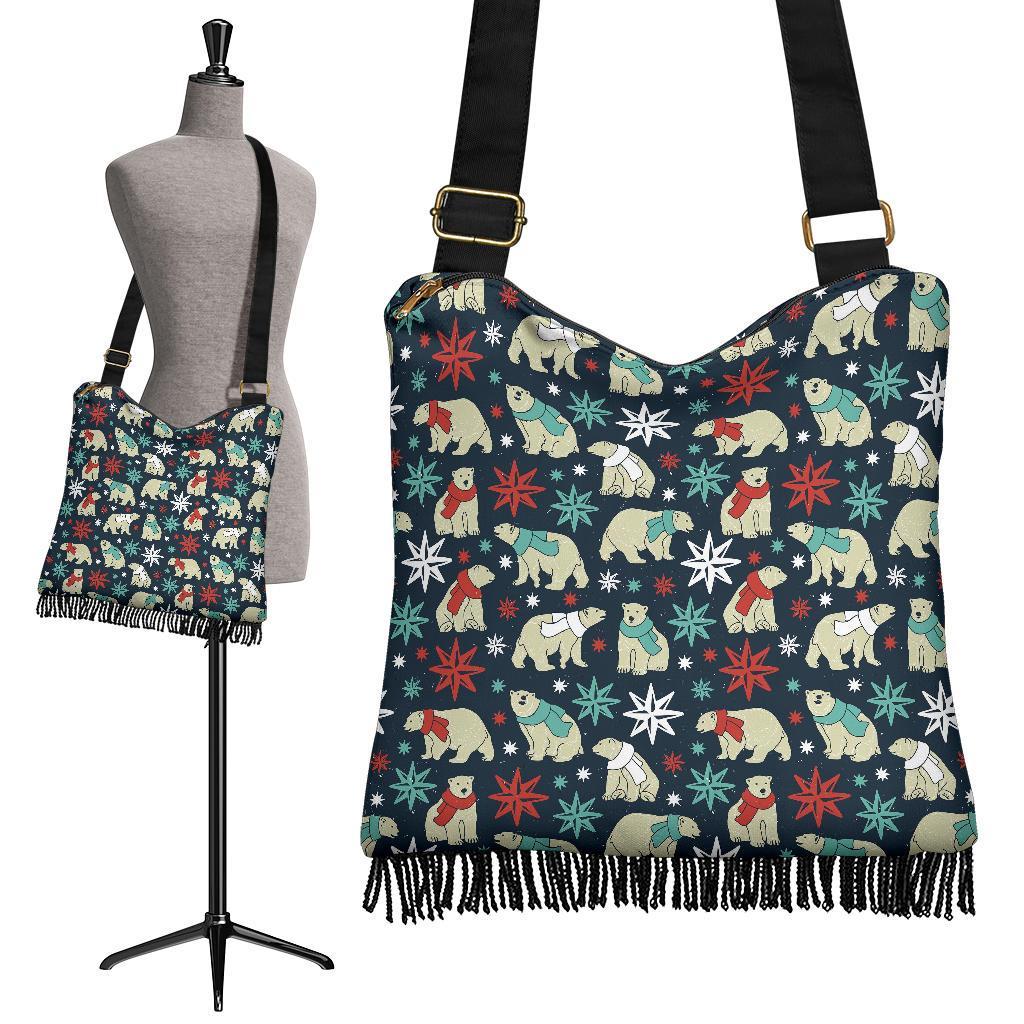 Polar Bear Snow Christmas Pattern Print Crossbody Bags-grizzshop