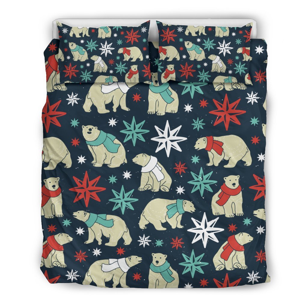 Polar Bear Snow Christmas Pattern Print Duvet Cover Bedding Set-grizzshop