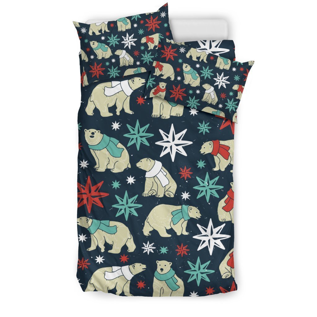 Polar Bear Snow Christmas Pattern Print Duvet Cover Bedding Set-grizzshop