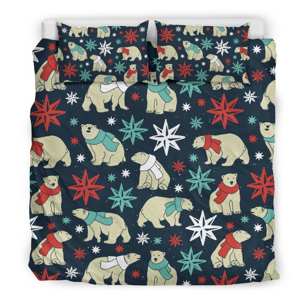 Polar Bear Snow Christmas Pattern Print Duvet Cover Bedding Set-grizzshop