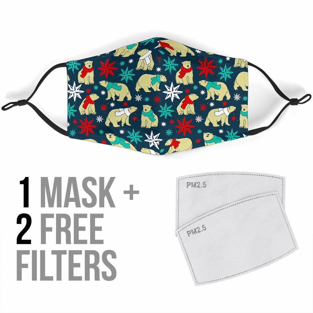 Polar Bear Snow Christmas Pattern Print Face Mask-grizzshop