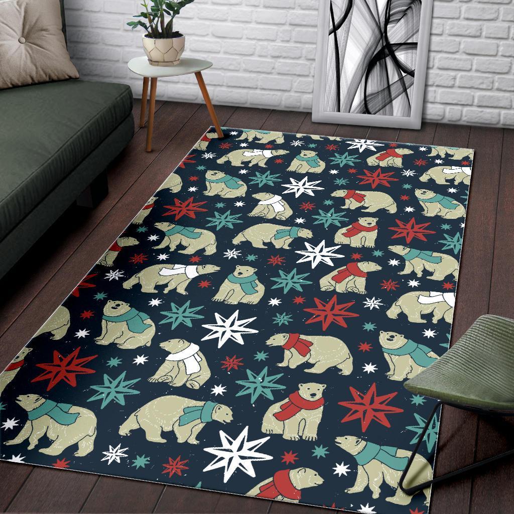 Polar Bear Snow Christmas Pattern Print Floor Mat-grizzshop