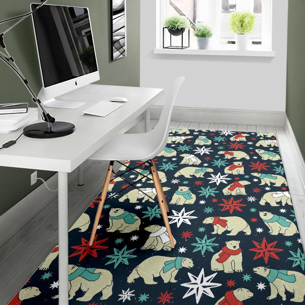 Polar Bear Snow Christmas Pattern Print Floor Mat-grizzshop