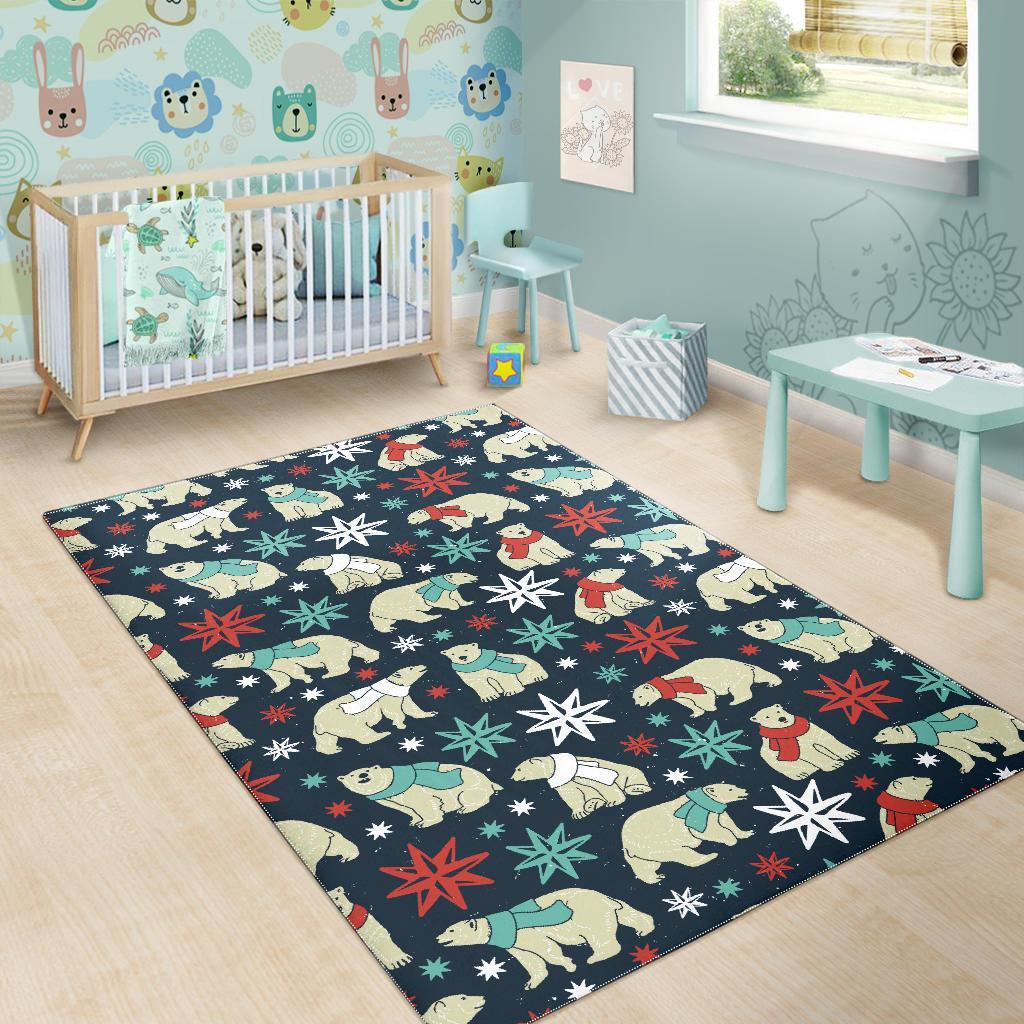 Polar Bear Snow Christmas Pattern Print Floor Mat-grizzshop