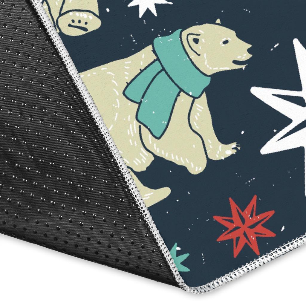 Polar Bear Snow Christmas Pattern Print Floor Mat-grizzshop