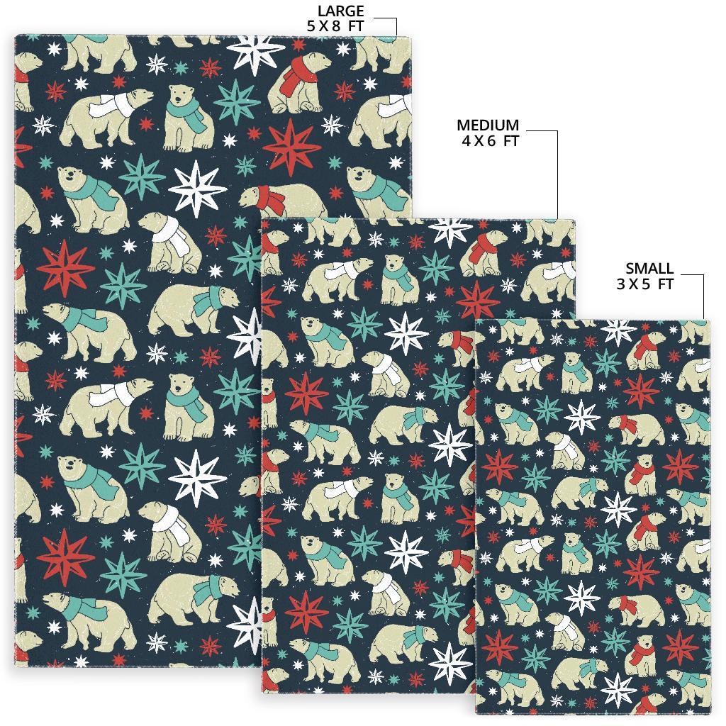 Polar Bear Snow Christmas Pattern Print Floor Mat-grizzshop