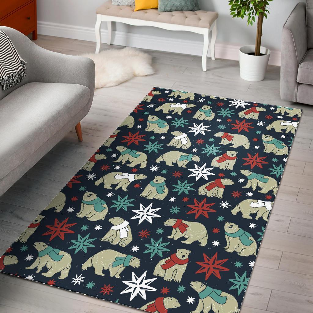 Polar Bear Snow Christmas Pattern Print Floor Mat-grizzshop