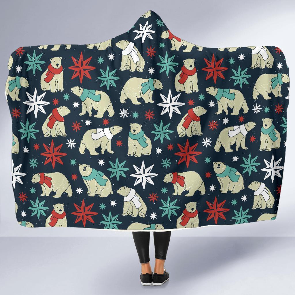 Polar Bear Snow Christmas Pattern Print Hooded Blanket-grizzshop