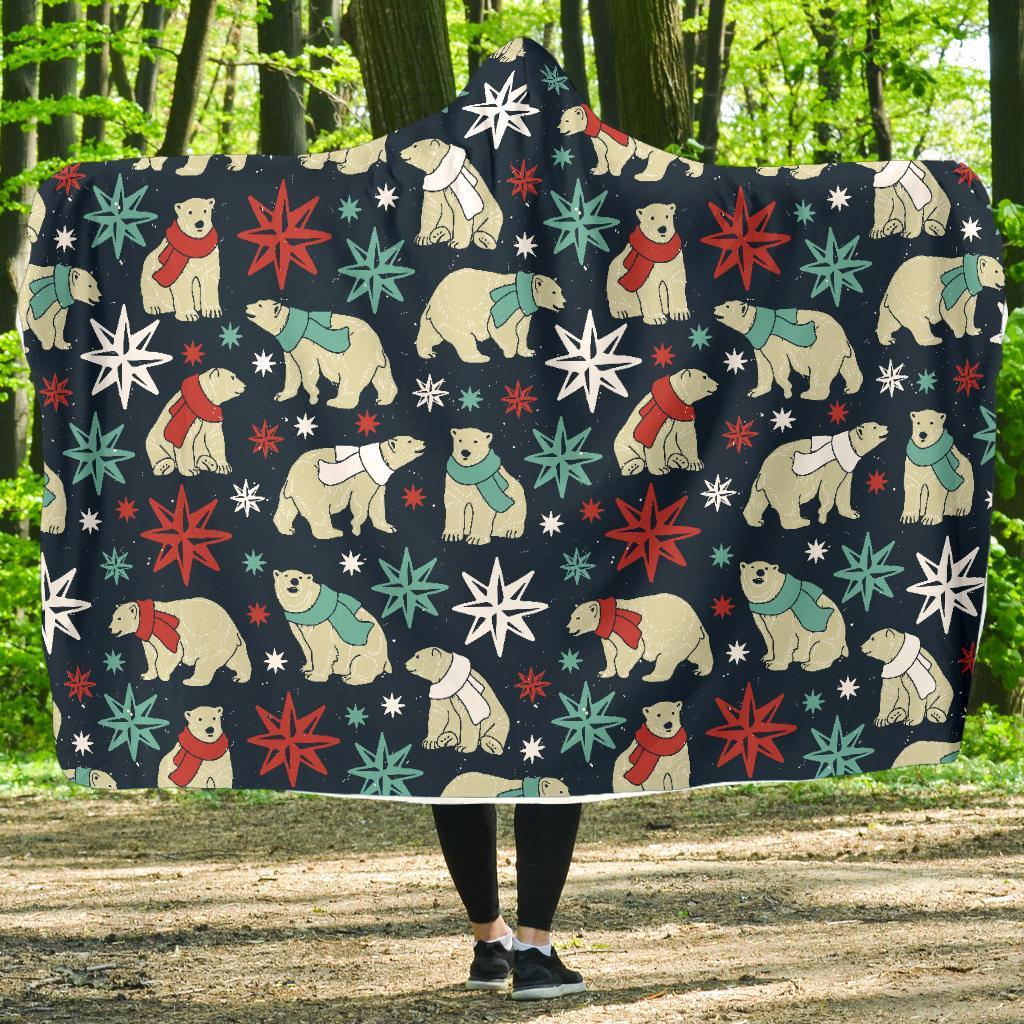 Polar Bear Snow Christmas Pattern Print Hooded Blanket-grizzshop
