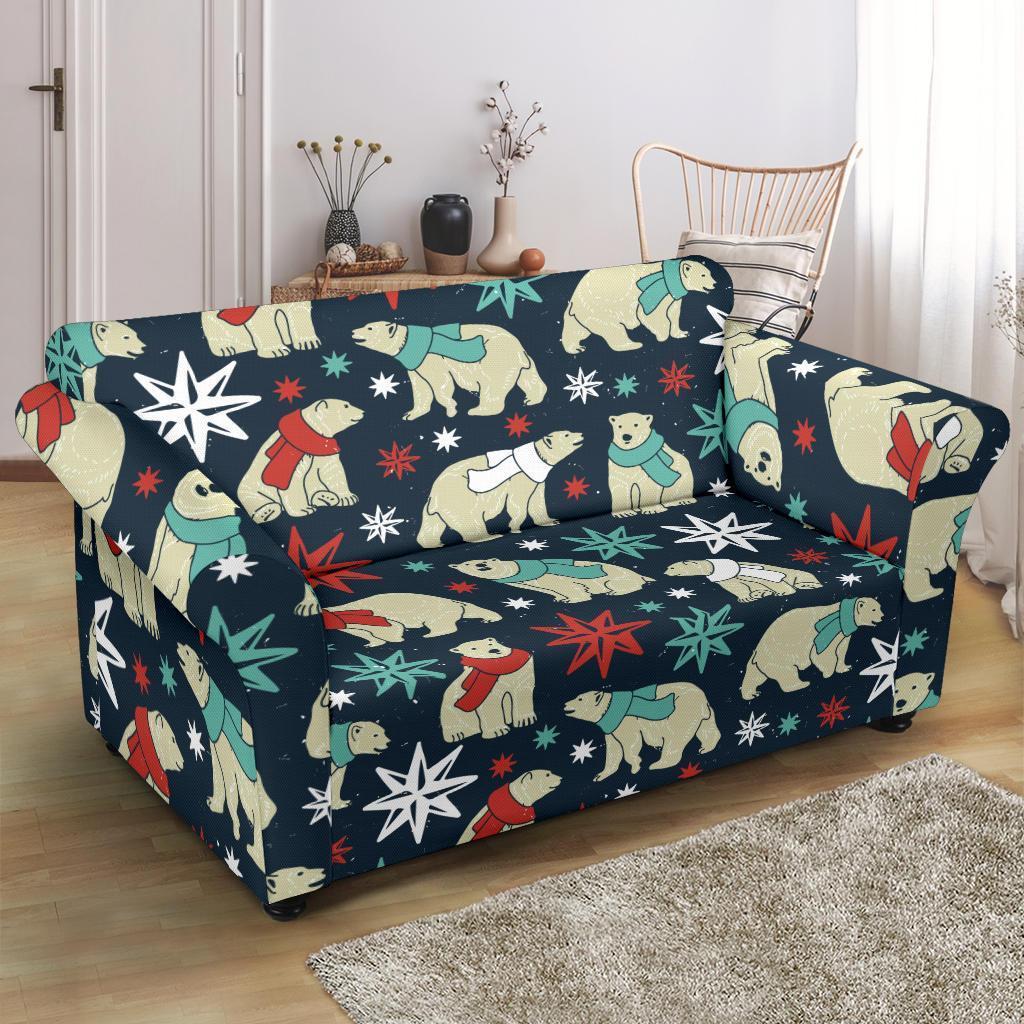 Polar Bear Snow Christmas Pattern Print Loveseat Cover-grizzshop