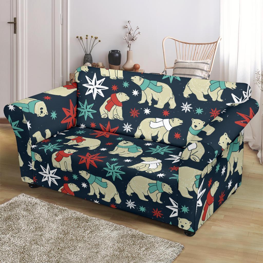 Polar Bear Snow Christmas Pattern Print Loveseat Cover-grizzshop