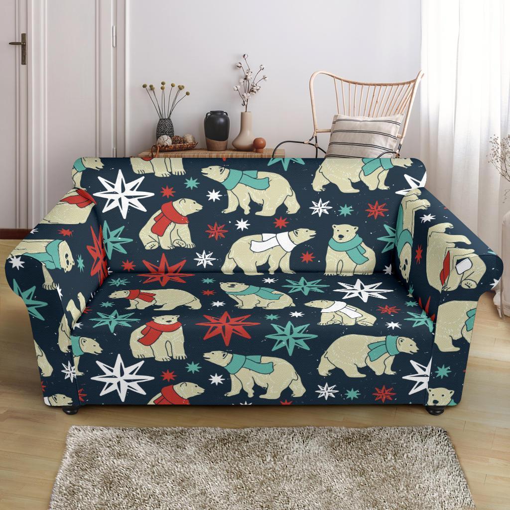 Polar Bear Snow Christmas Pattern Print Loveseat Cover-grizzshop