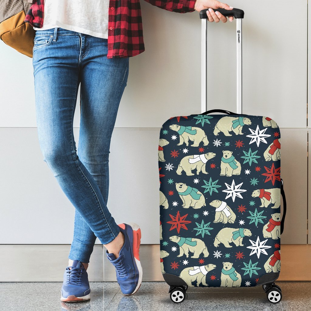 Polar Bear Snow Christmas Pattern Print Luggage Cover Protector-grizzshop