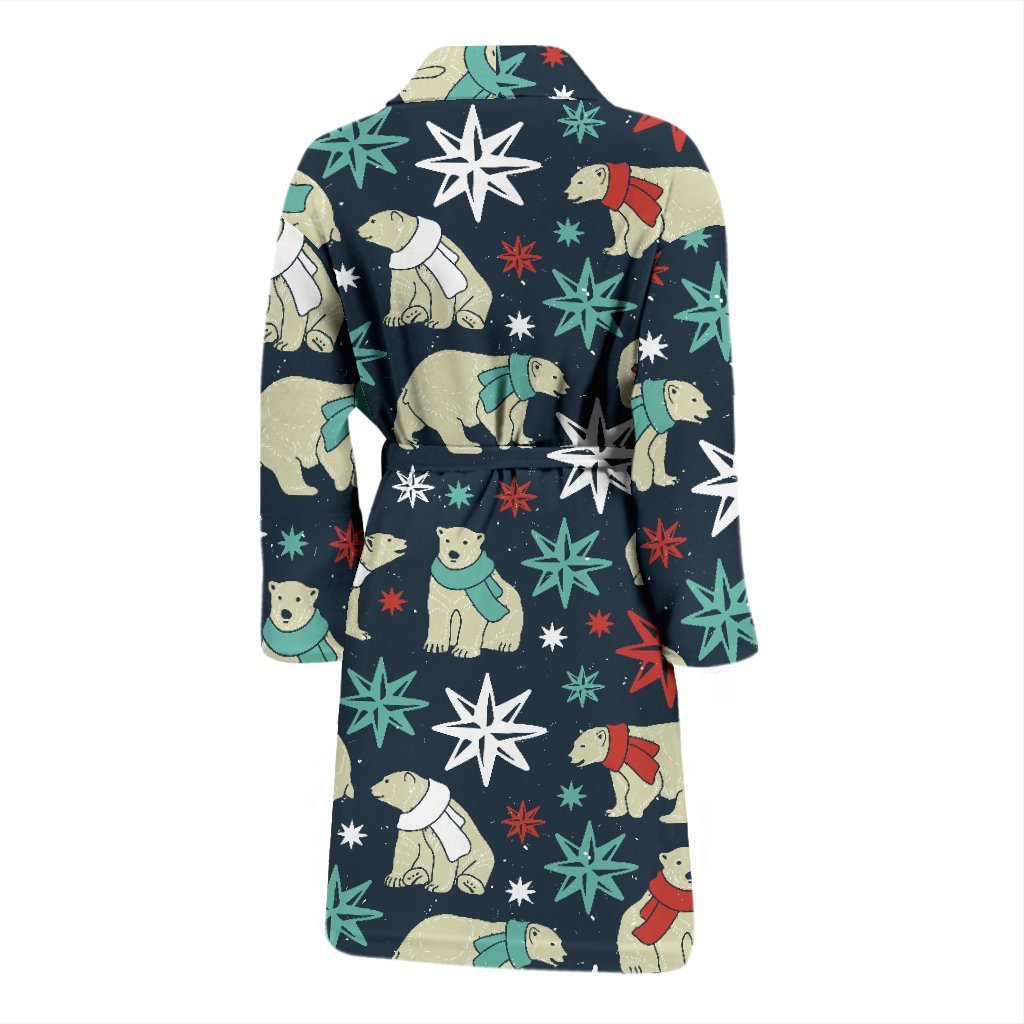 Polar Bear Snow Christmas Pattern Print Men Long Robe-grizzshop