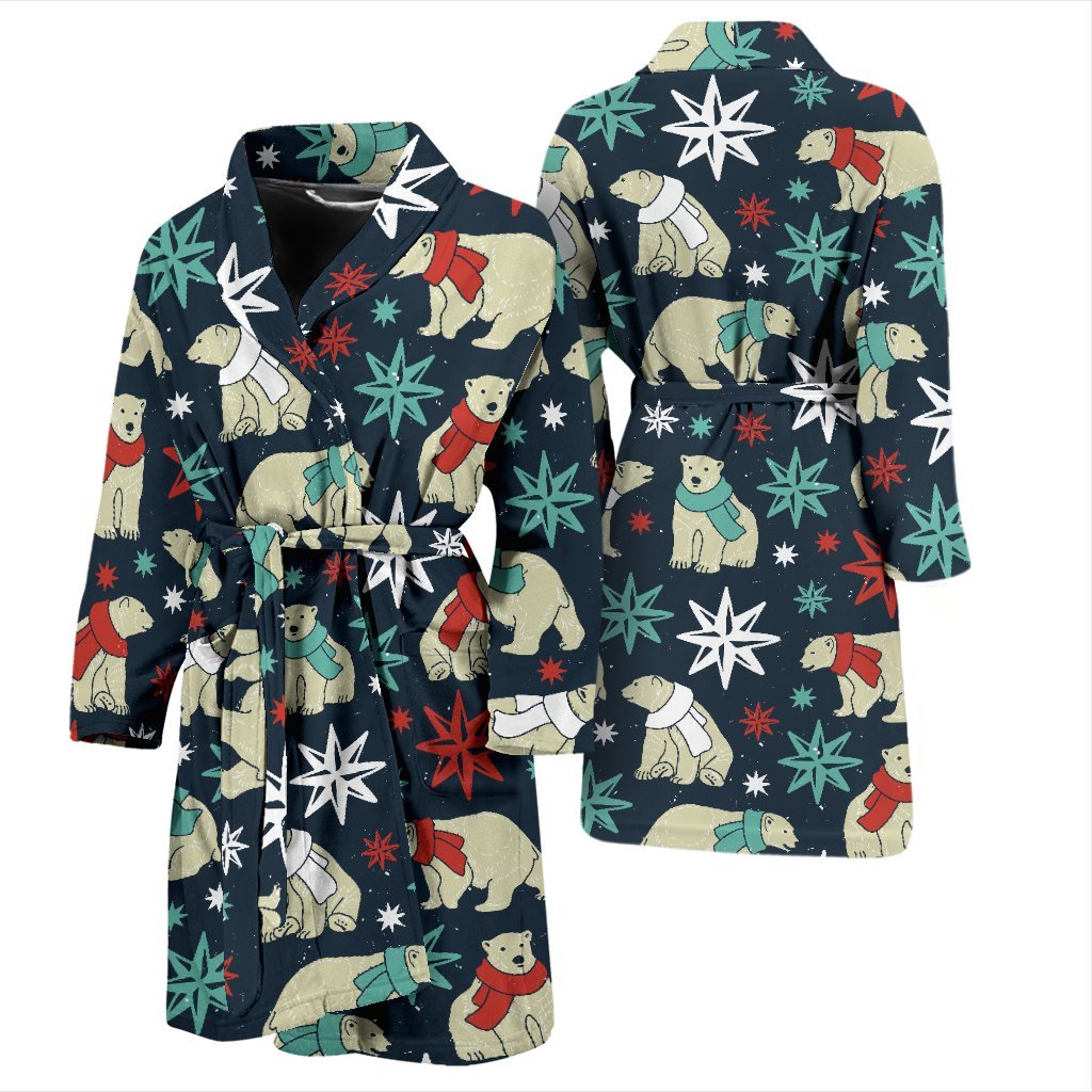 Polar Bear Snow Christmas Pattern Print Men Long Robe-grizzshop