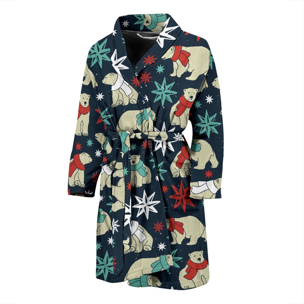 Polar Bear Snow Christmas Pattern Print Men Long Robe-grizzshop
