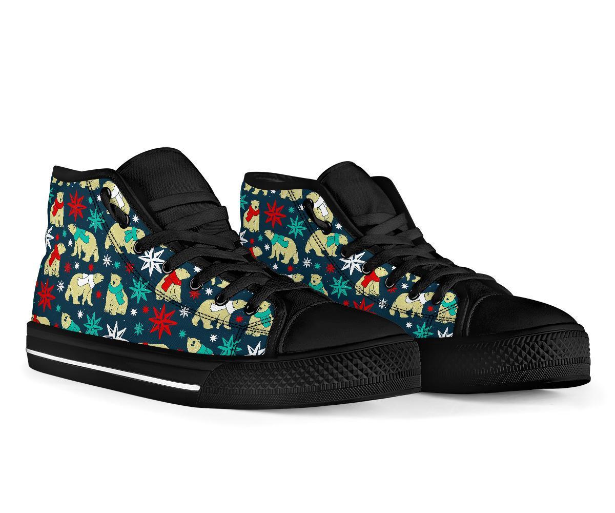 Polar Bear Snow Christmas Pattern Print Men Women's High Top Shoes-grizzshop