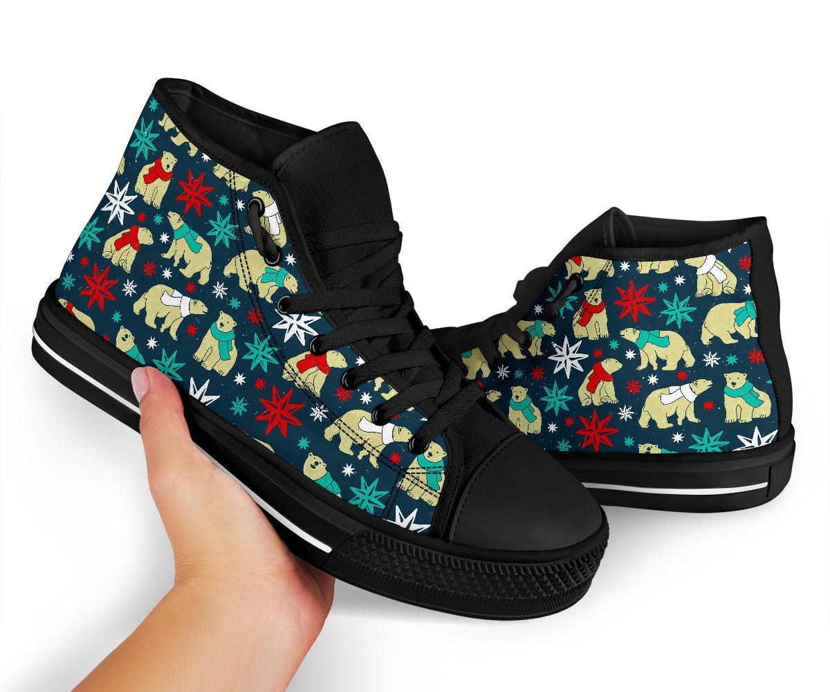 Polar Bear Snow Christmas Pattern Print Men Women's High Top Shoes-grizzshop