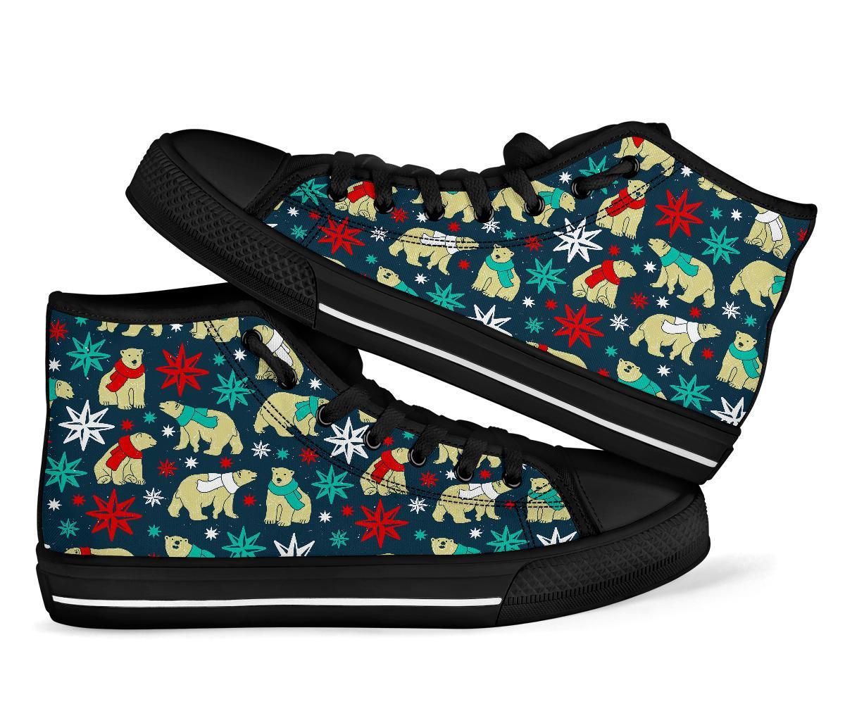 Polar Bear Snow Christmas Pattern Print Men Women's High Top Shoes-grizzshop