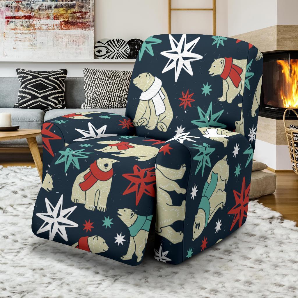 Polar Bear Snow Christmas Pattern Print Recliner Cover-grizzshop