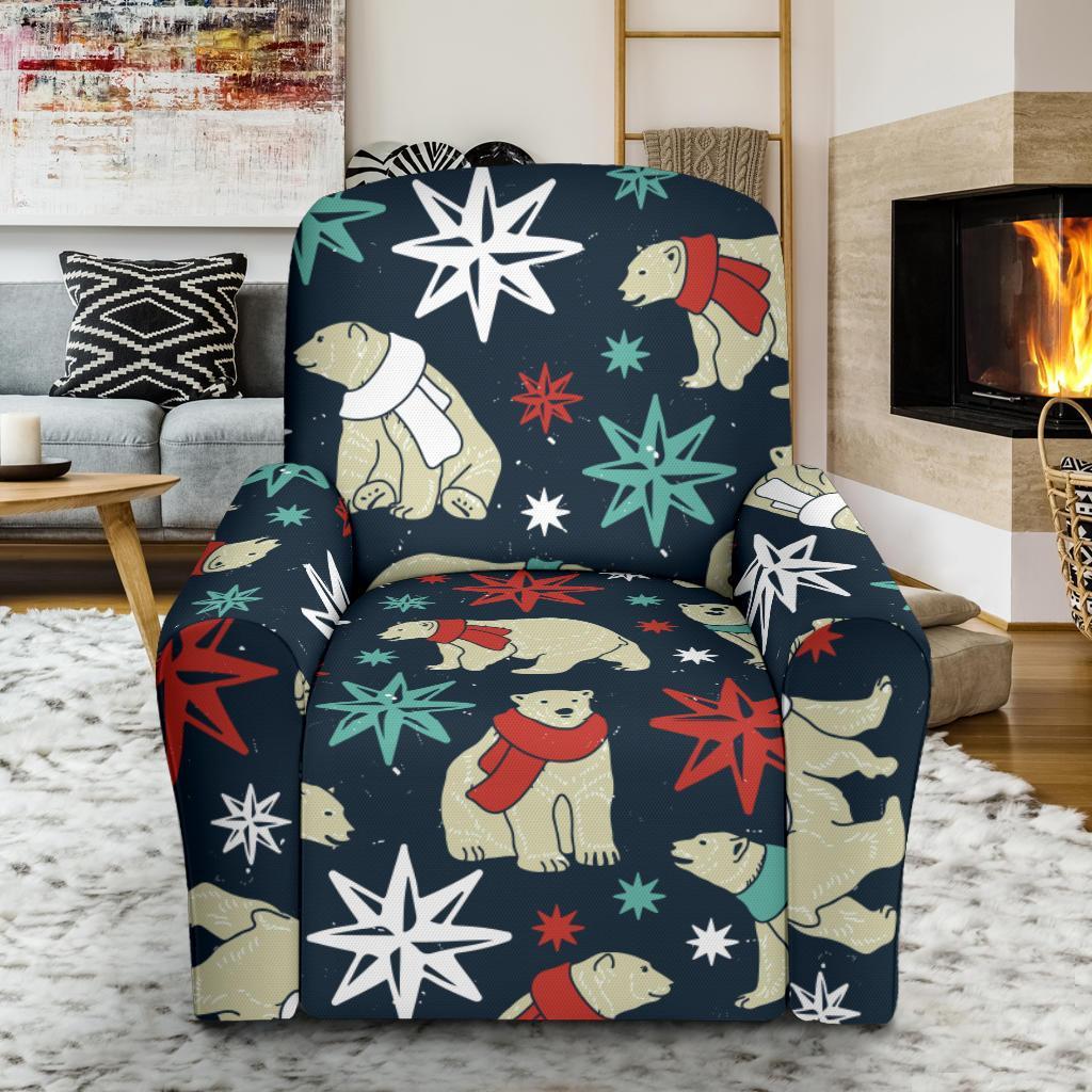 Polar Bear Snow Christmas Pattern Print Recliner Cover-grizzshop