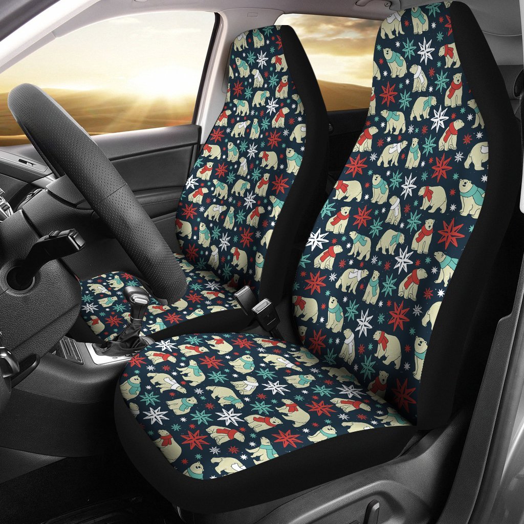 Polar Bear Snow Christmas Pattern Print Universal Fit Car Seat Cover-grizzshop