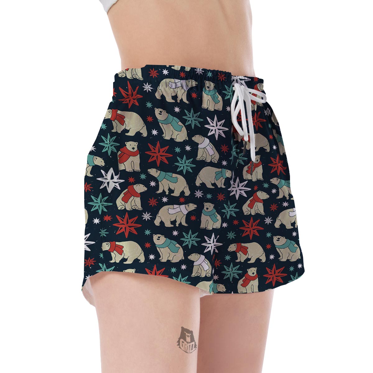 Polar Bear Snow Christmas Pattern Print Women's Shorts-grizzshop