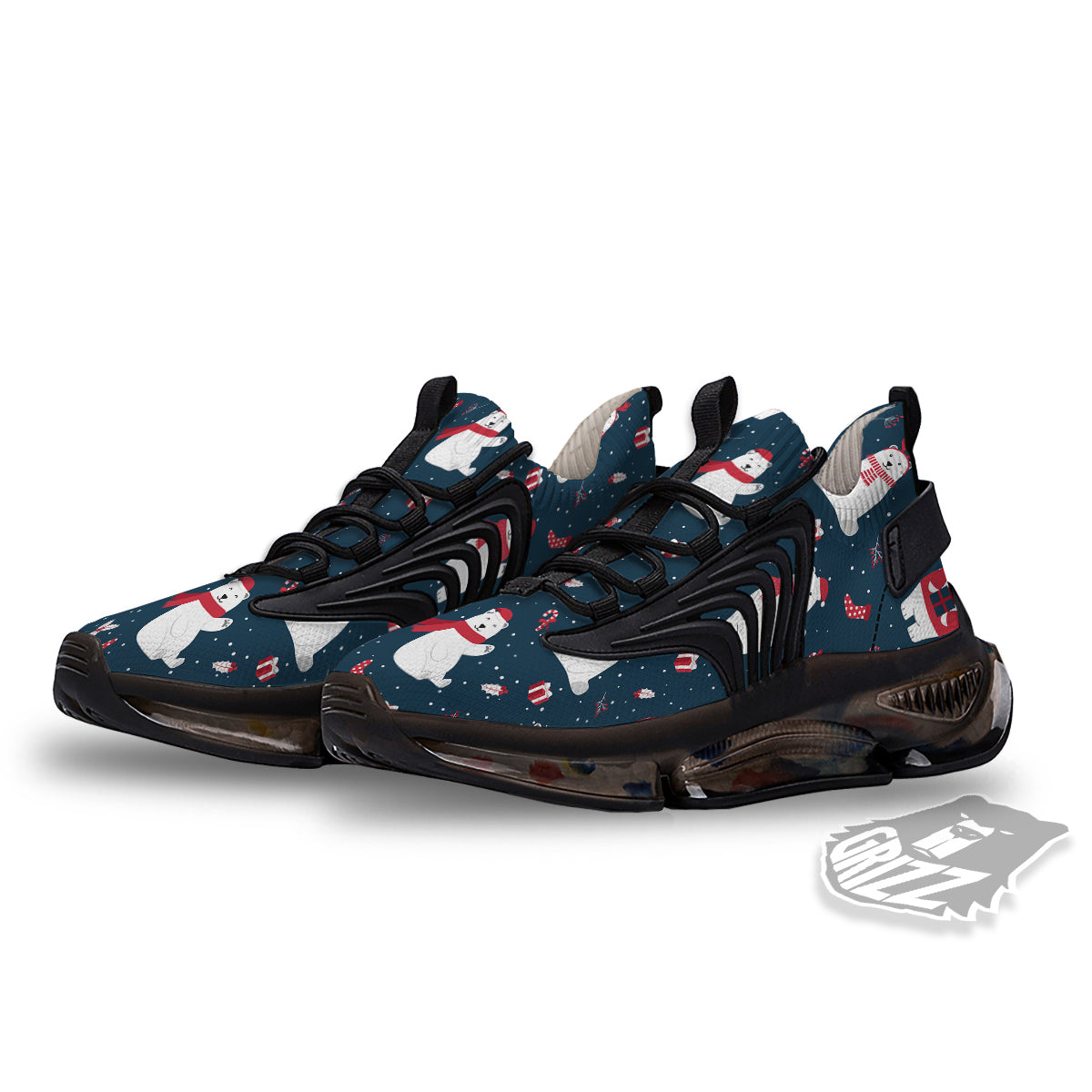 Polar Bear Xmas Print Pattern Black Gym Shoes-grizzshop