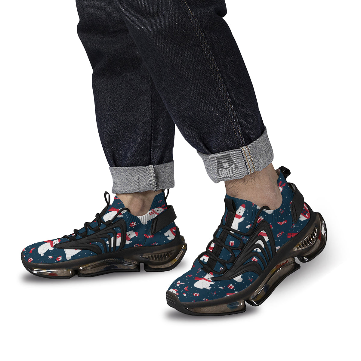 Polar Bear Xmas Print Pattern Black Gym Shoes-grizzshop