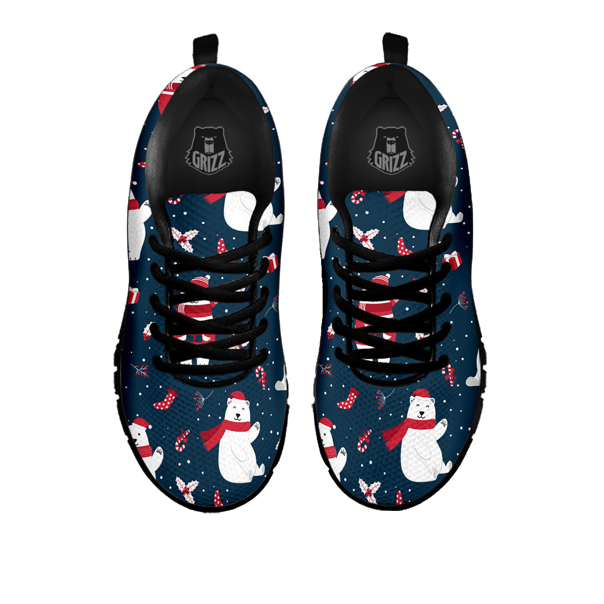 Polar Bear Xmas Print Pattern Black Sneaker-grizzshop