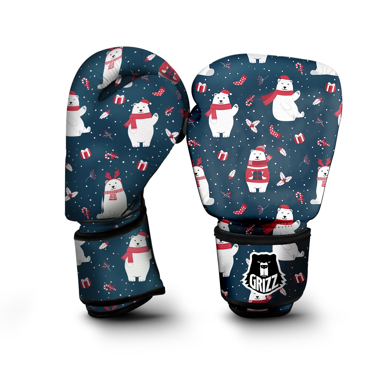 Polar Bear Xmas Print Pattern Boxing Gloves-grizzshop