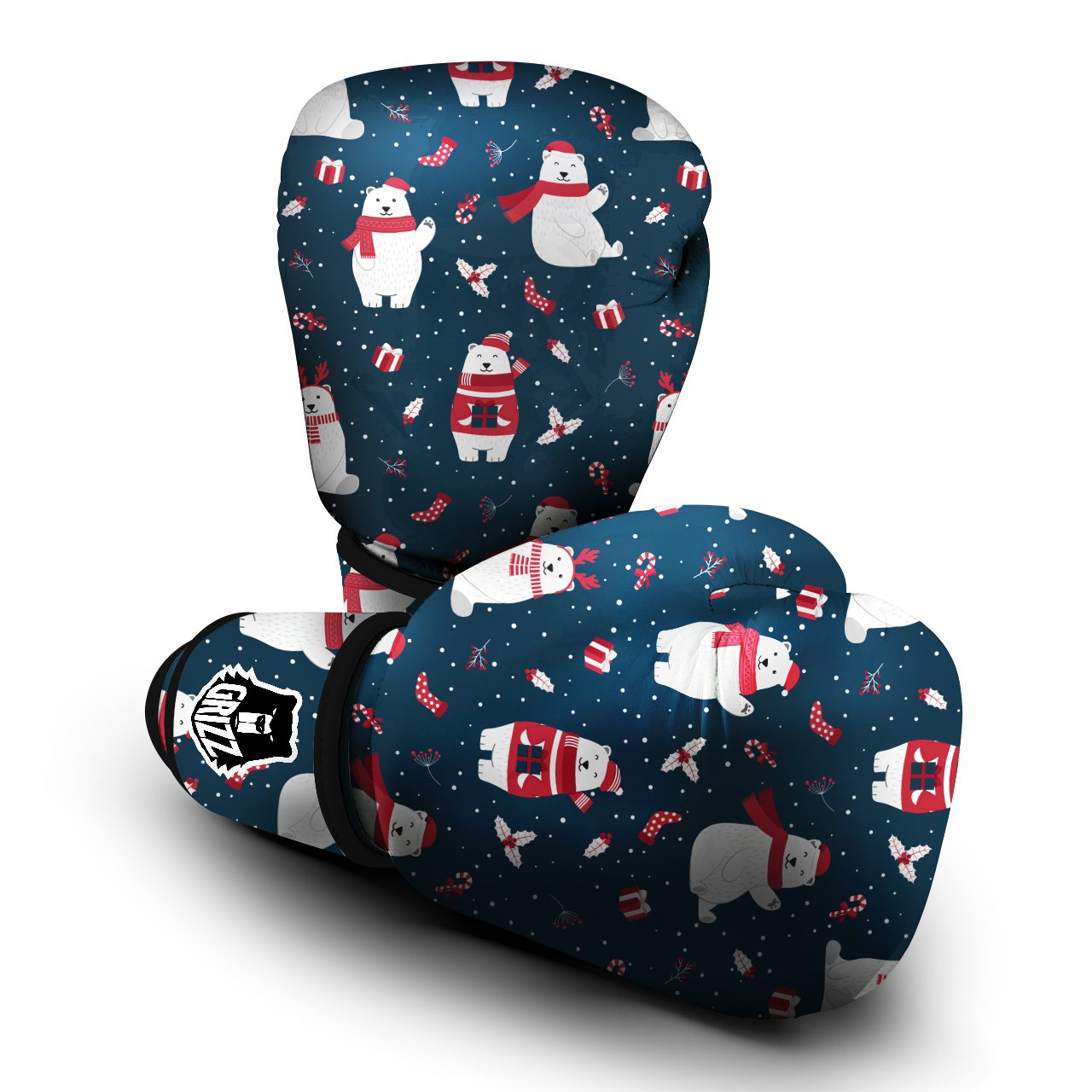 Polar Bear Xmas Print Pattern Boxing Gloves-grizzshop