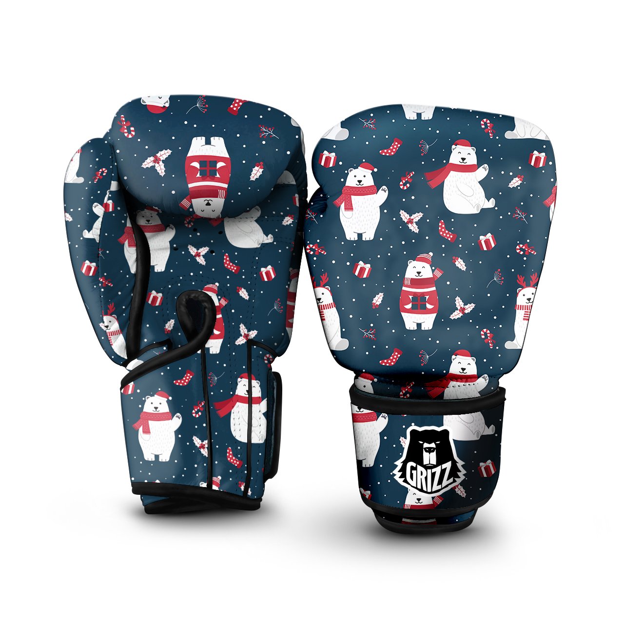 Polar Bear Xmas Print Pattern Boxing Gloves-grizzshop