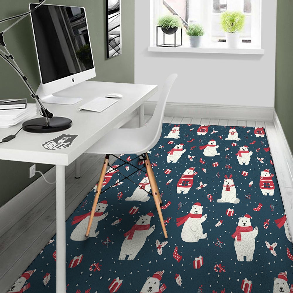 Polar Bear Xmas Print Pattern Floor Mat-grizzshop