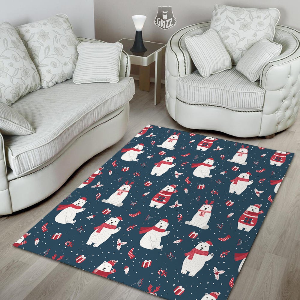 Polar Bear Xmas Print Pattern Floor Mat-grizzshop