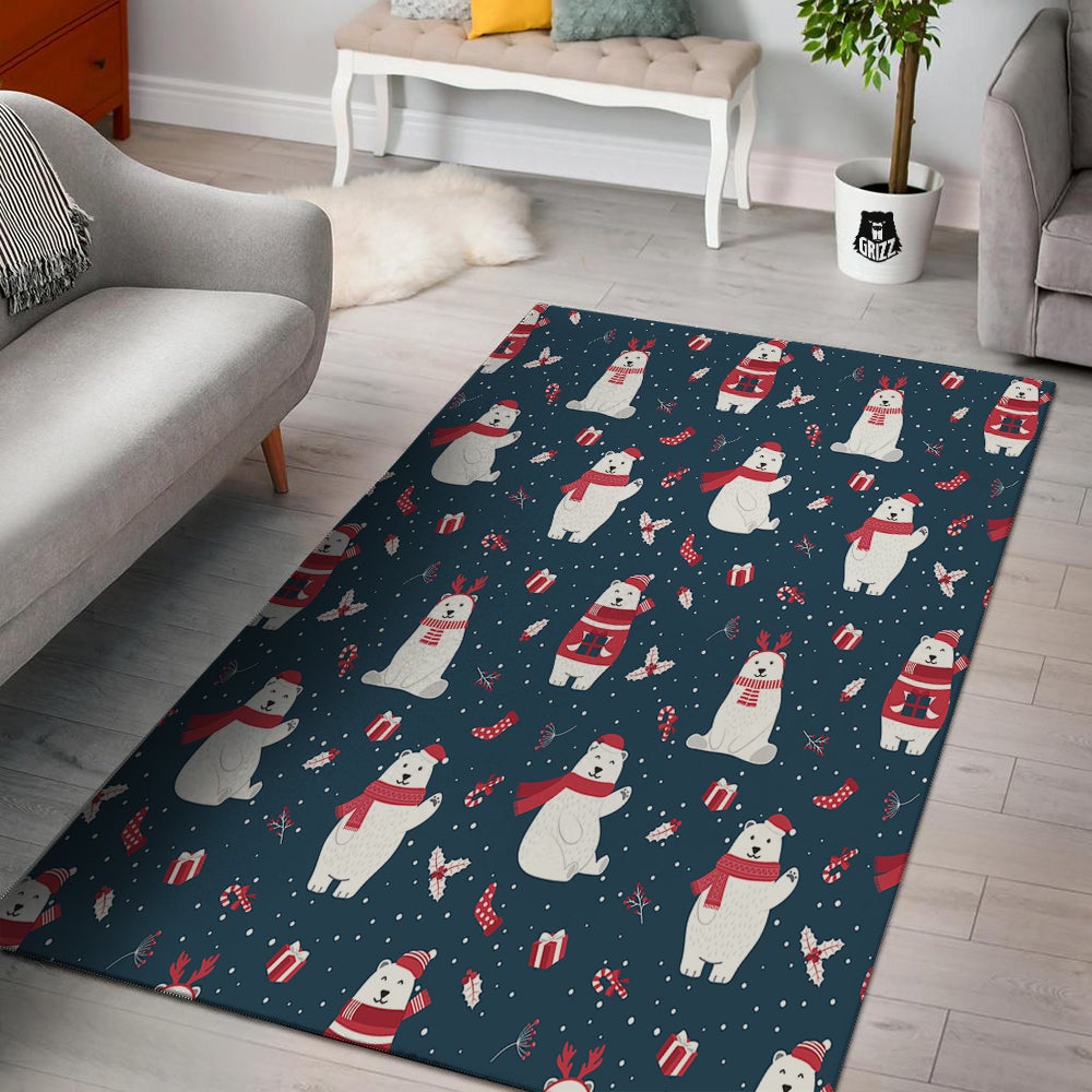 Polar Bear Xmas Print Pattern Floor Mat-grizzshop