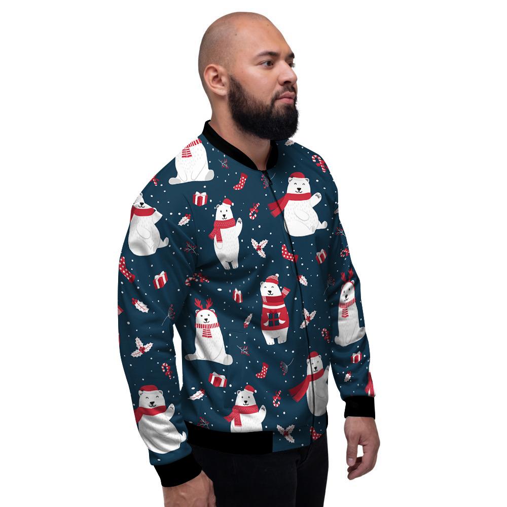 Polar Bear Xmas Print Pattern Men's Bomber Jacket-grizzshop