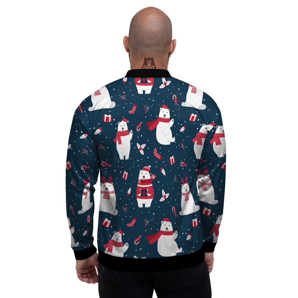 Polar Bear Xmas Print Pattern Men's Bomber Jacket-grizzshop