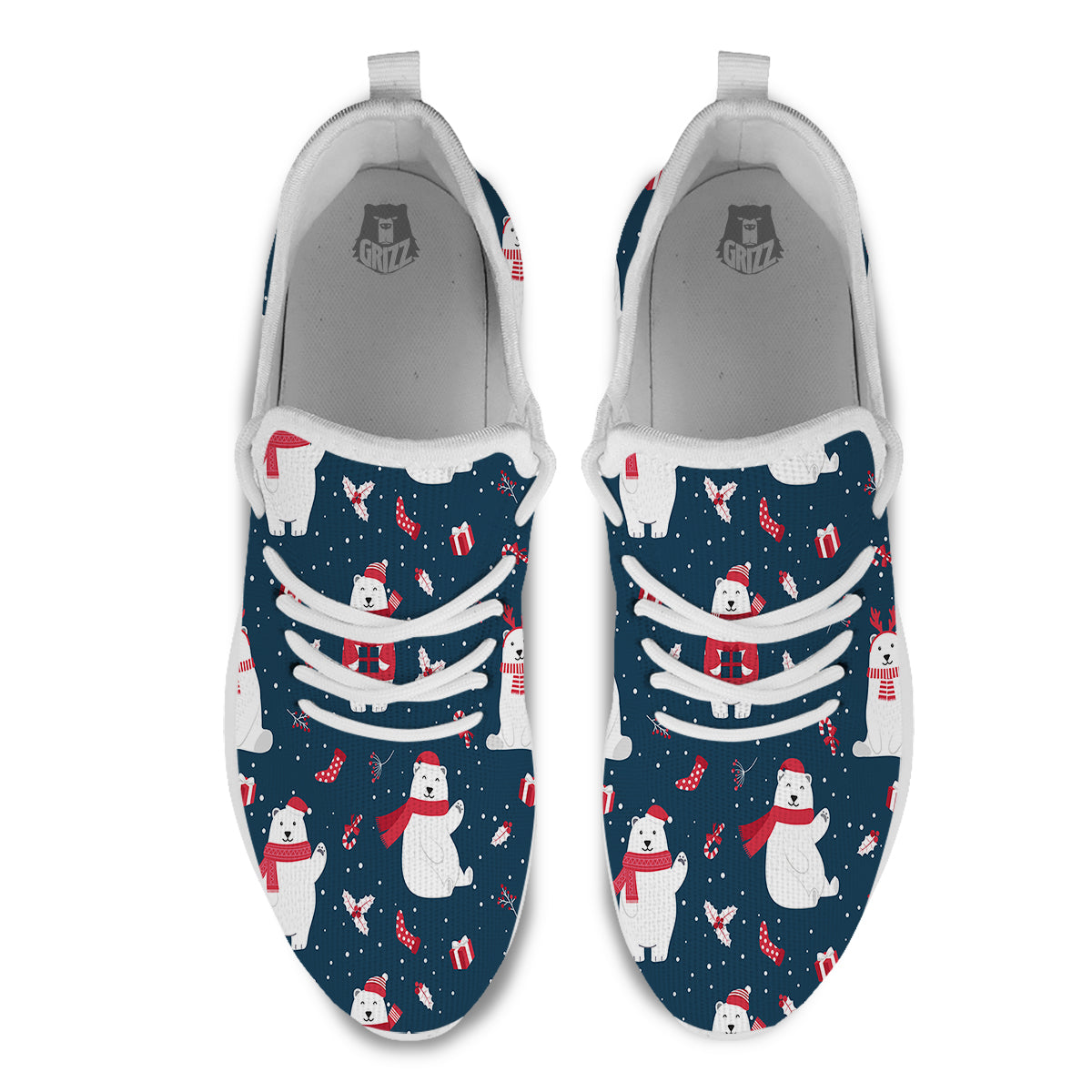 Polar Bear Xmas Print Pattern White Athletic Shoes-grizzshop