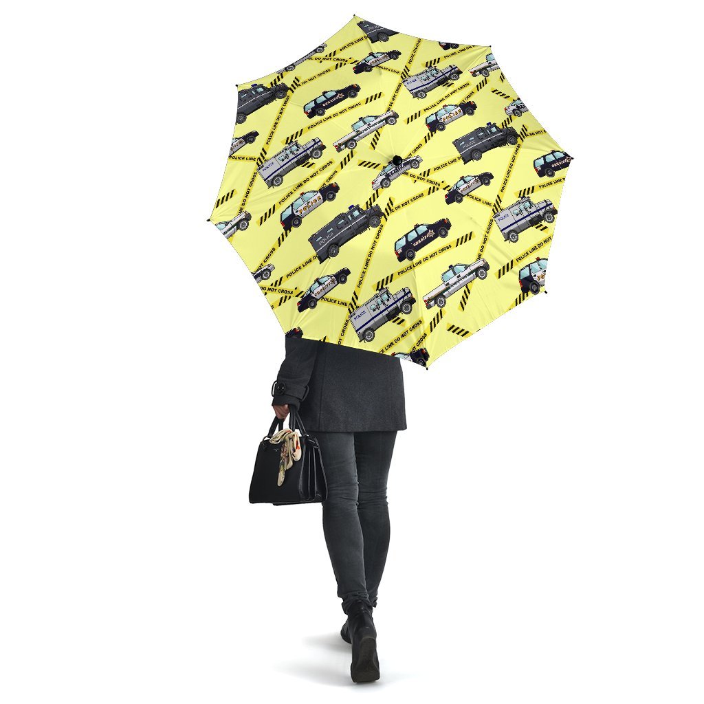 Police Car Pattern Print Automatic Foldable Umbrella-grizzshop