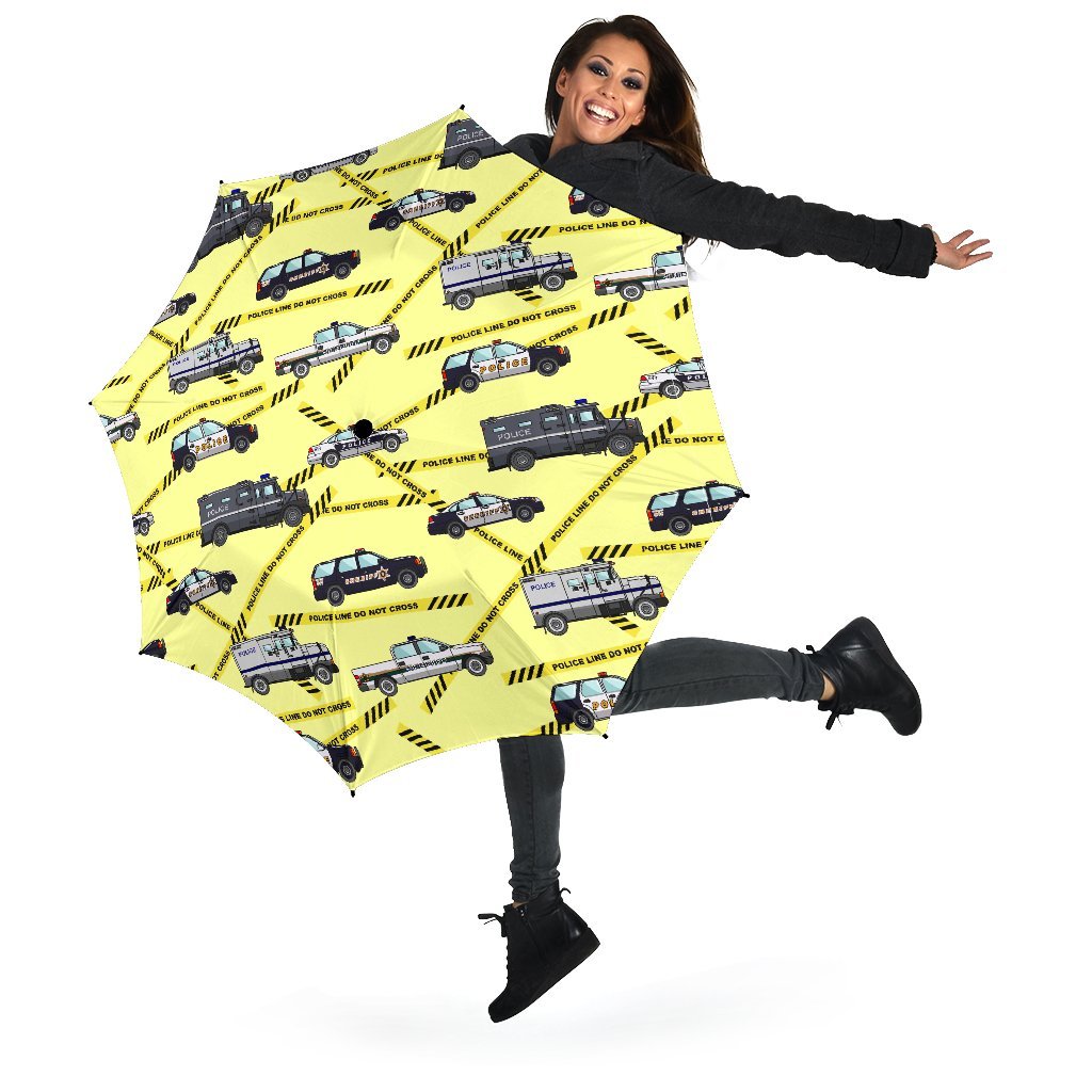 Police Car Pattern Print Automatic Foldable Umbrella-grizzshop