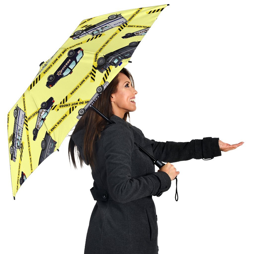 Police Car Pattern Print Automatic Foldable Umbrella-grizzshop