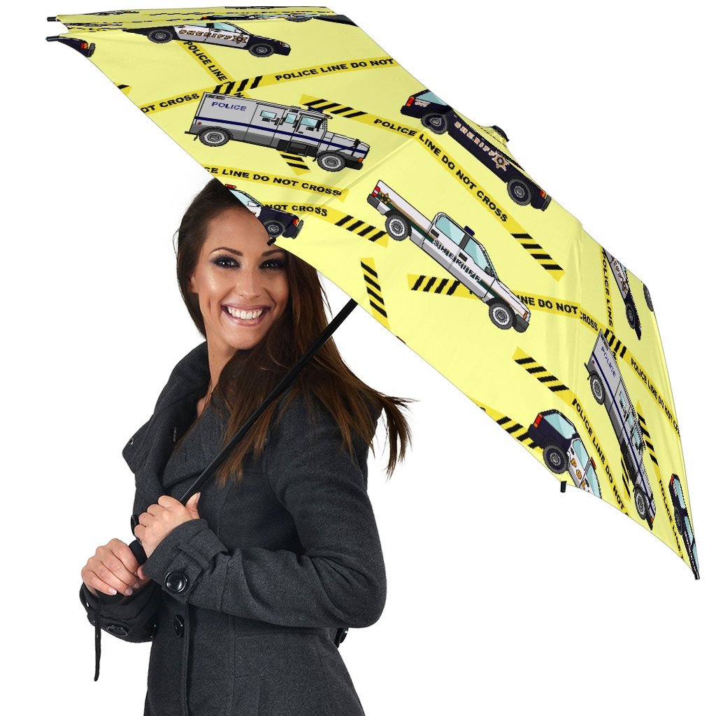 Police Car Pattern Print Automatic Foldable Umbrella-grizzshop