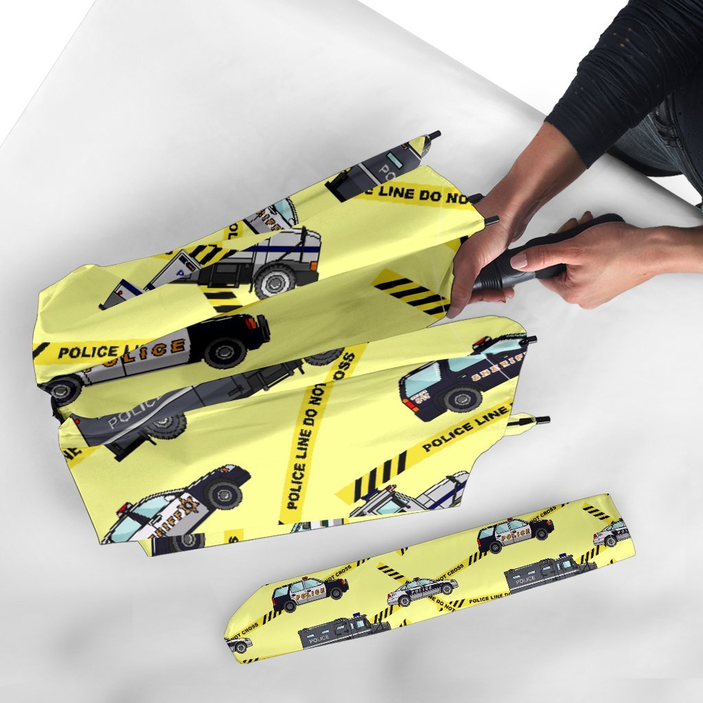 Police Car Pattern Print Automatic Foldable Umbrella-grizzshop